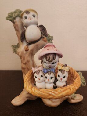 Rare Bonbonniere Elia Italia Birds Family Nest Hand-Painted figurine 1950's